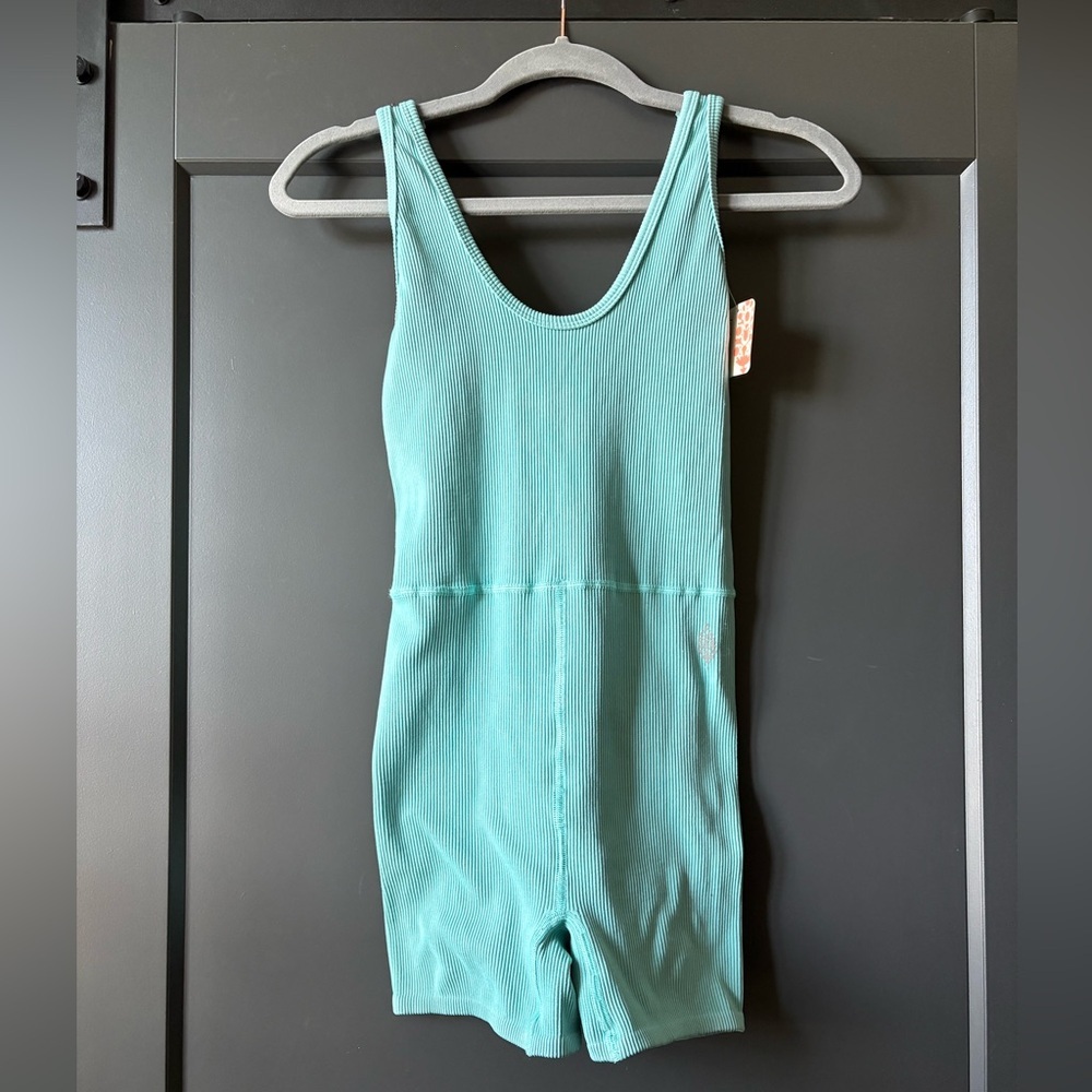 NWT FP Movement, Free Style Shortsie, Ribbed Tank Romper, Teal